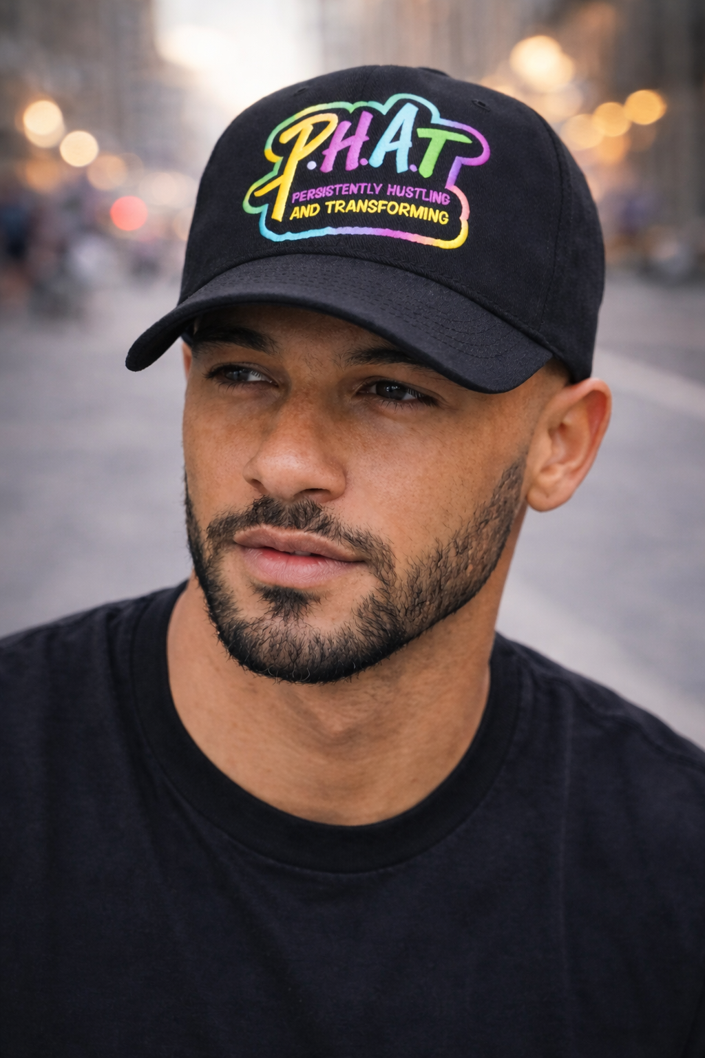P.H.A.T Persistently Hustling and Transforming Black Unisex Motivational Baseball Cap