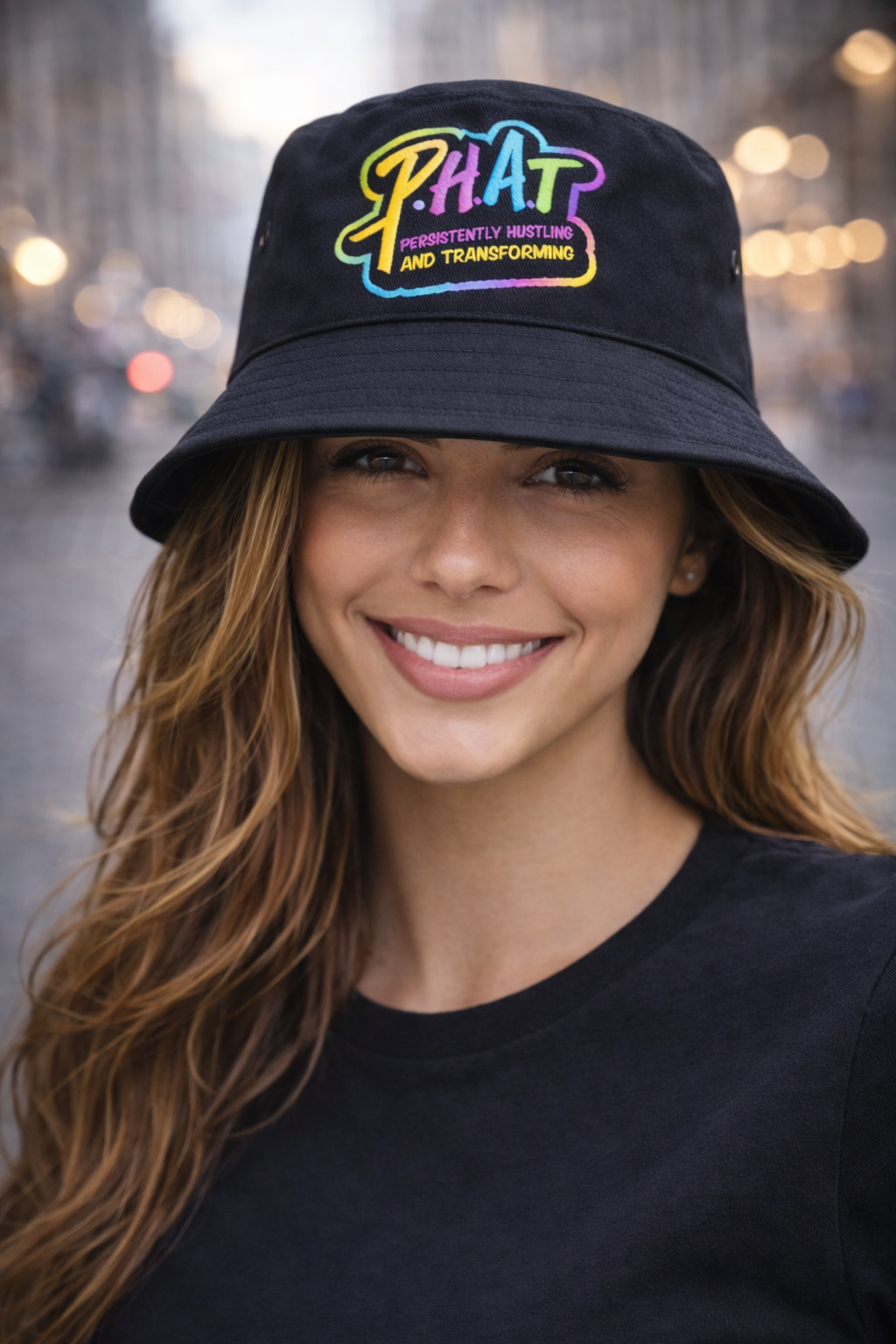 P.H.A.T Persistently Hustling and Transforming Black Unisex Bucket Hat