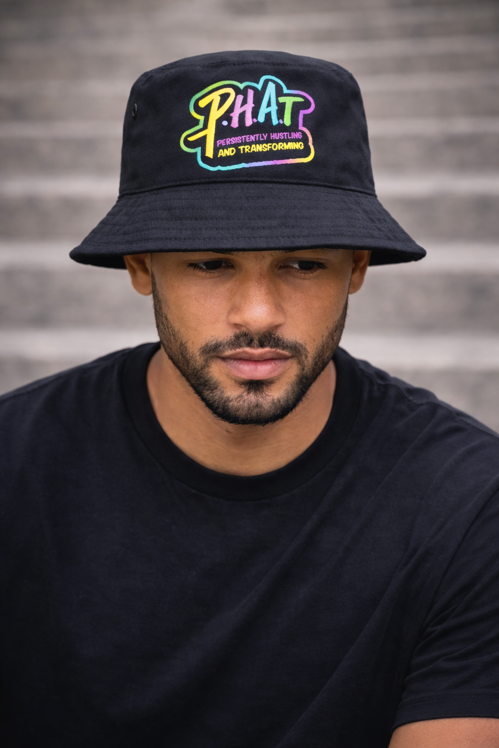 P.H.A.T Persistently Hustling and Transforming Black Unisex Bucket Hat