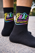 P.H.A.T Persistently Hustling and Transforming Black Crew Socks Unisex Motivational Socks