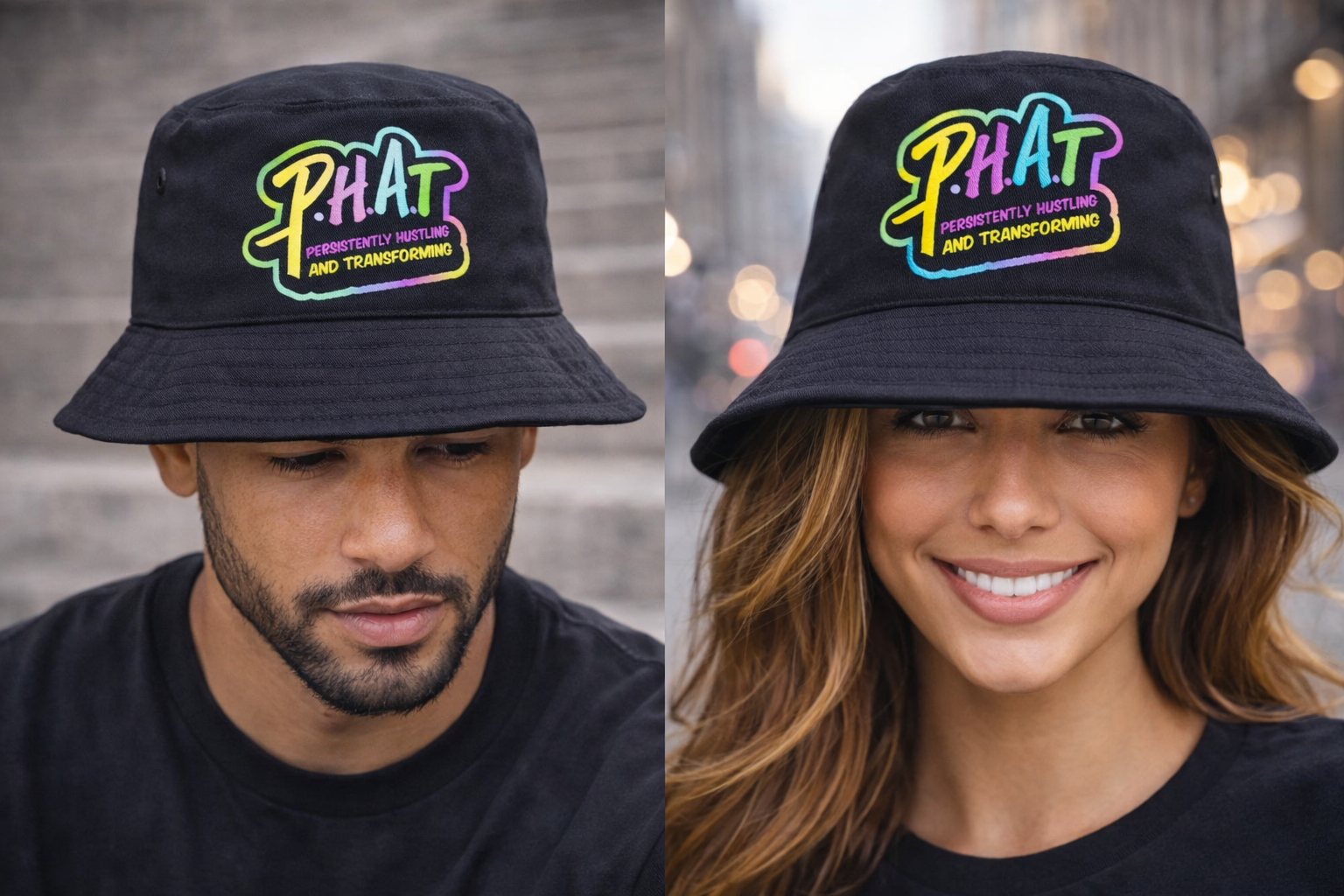 P.H.A.T Persistently Hustling and Transforming Black Unisex Bucket Hat