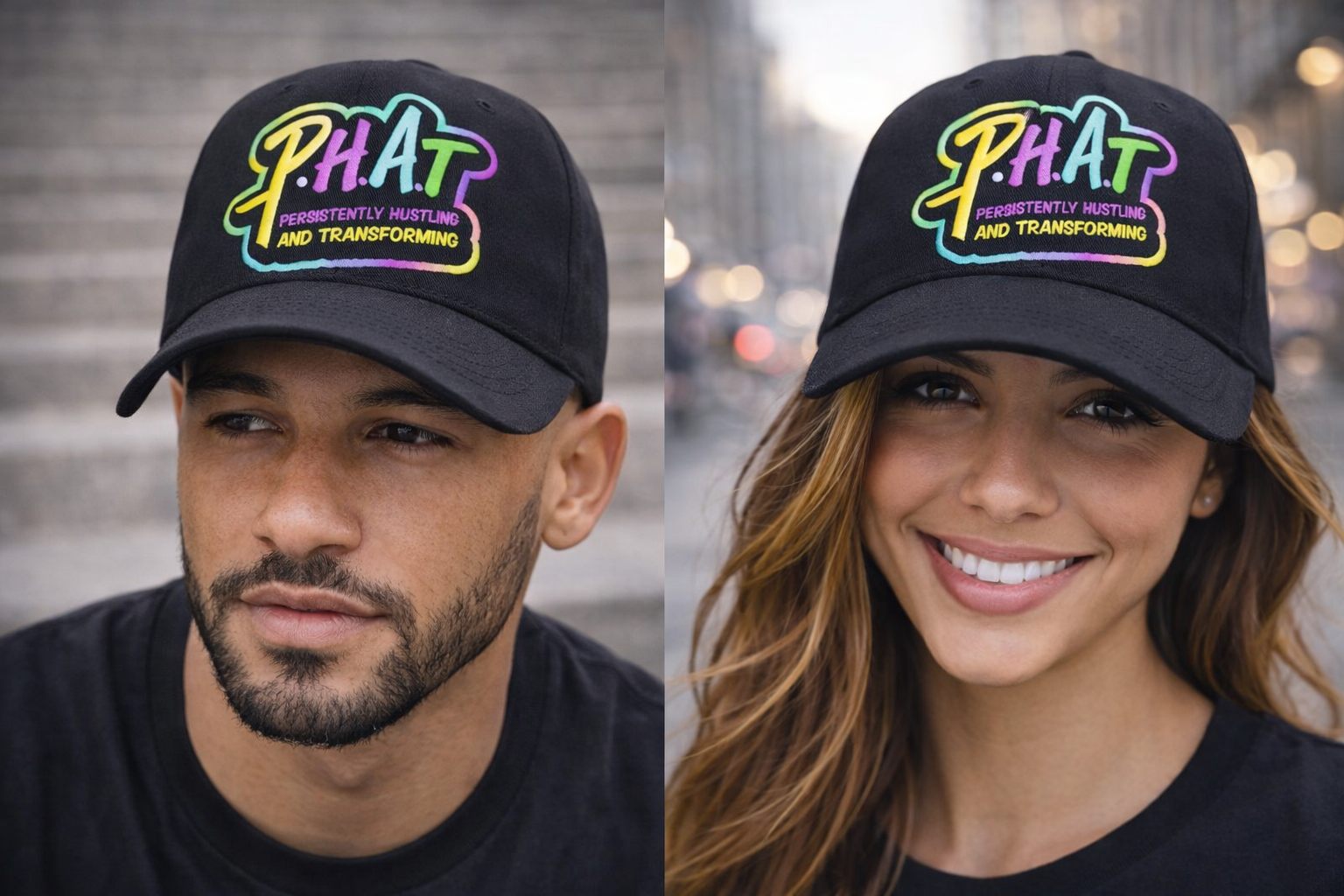 P.H.A.T Persistently Hustling and Transforming Black Unisex Motivational Baseball Cap