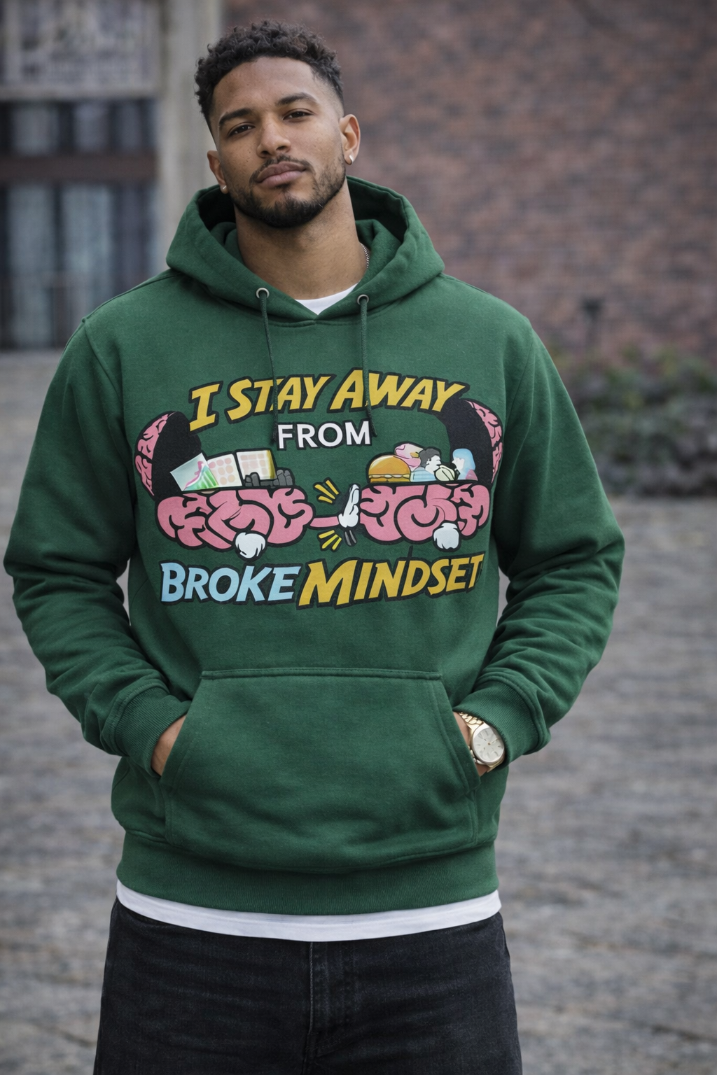 I Stay Away From Broke Mindset Red Graphic Hoodie for Men
