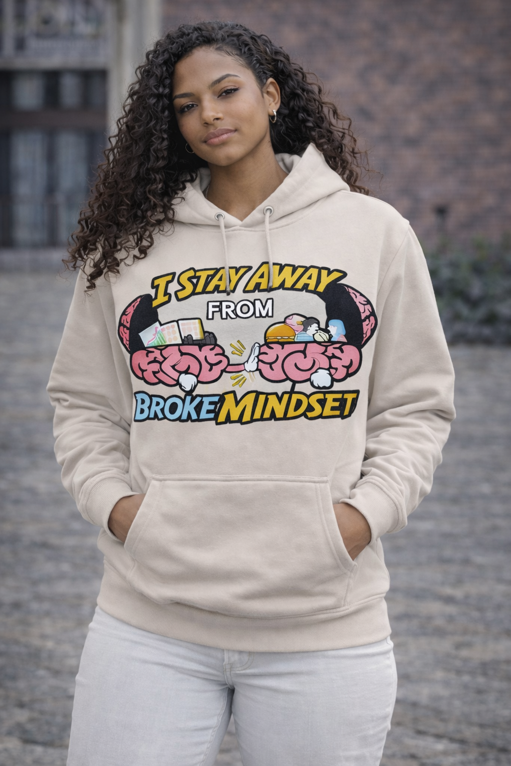 I Stay Away From Broke Mindset Blue Graphic Hoodie for Women