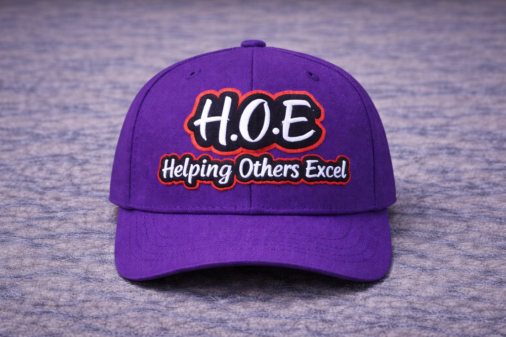 H.O.E Helping Others Excel Purple Baseball Cap Unisex Motivational Snapback